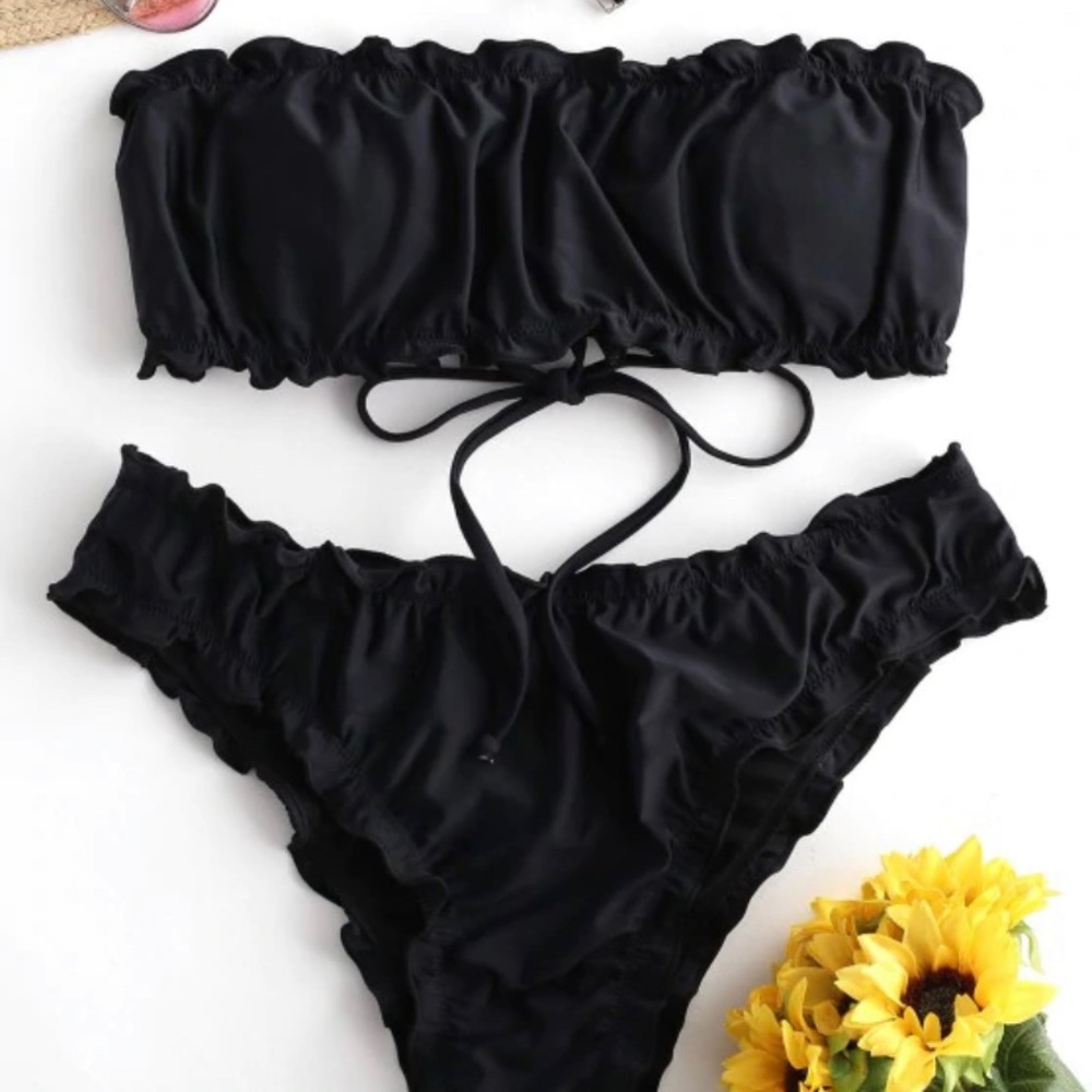 ZAFIUL Black Strapless Bikini